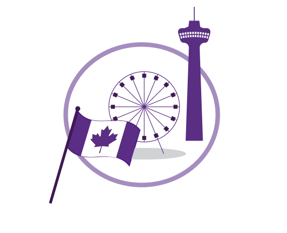 icon of canadian flag with ferris wheel and tower