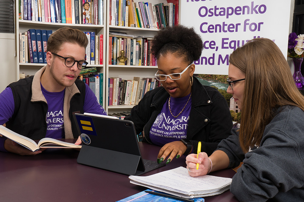 Social work students studying