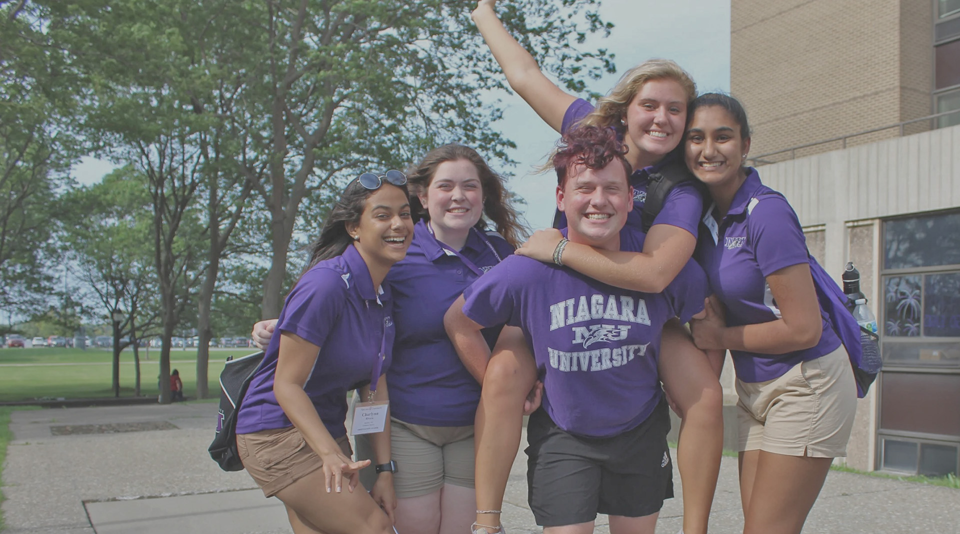 Group of students in NU gear