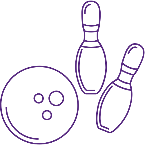 Bowling bowl and two pins